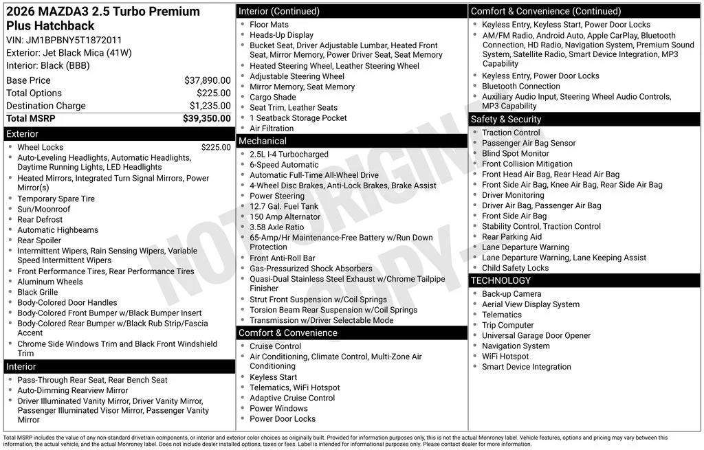 New 2026 Jet Black Mica Mazda 2.5 Turbo Premium Plus image 6