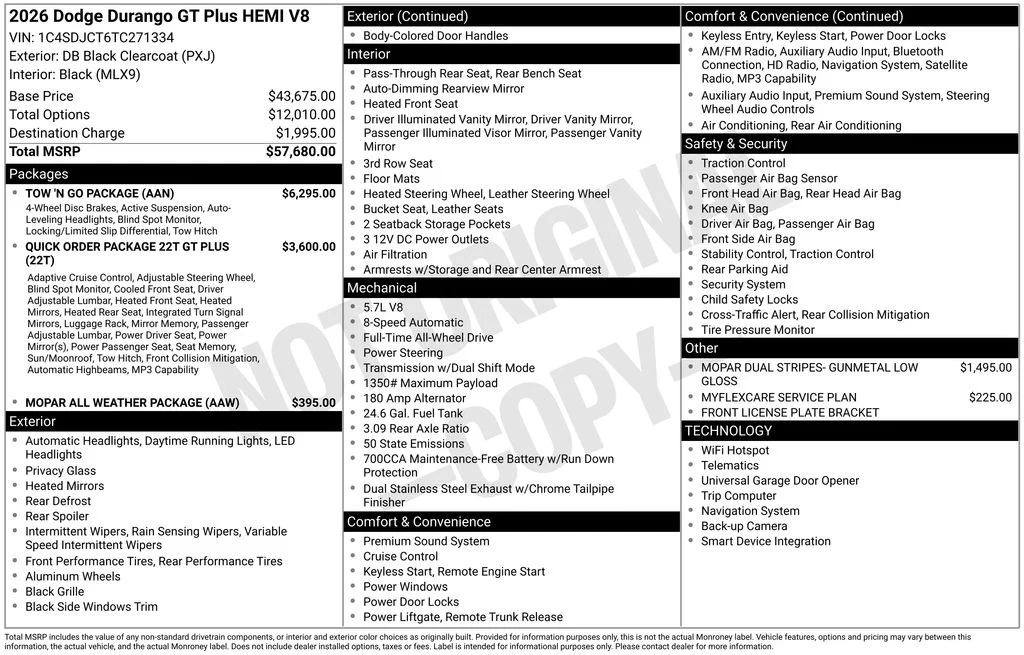 New 2026 Diamond Black Clear-Coat Exterior Paint Dodge GT Plus HEMI V8 image 6