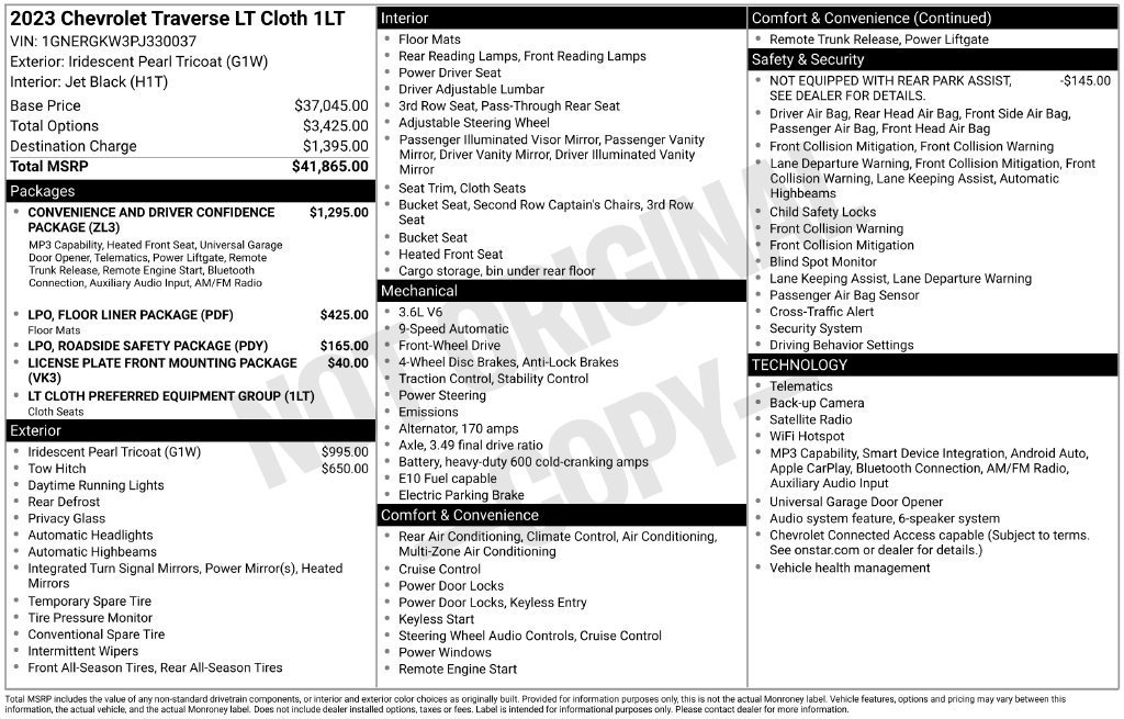 Used 2023 IRIDESCENT PEARL TRICOAT Chevrolet LT Cloth image 1
