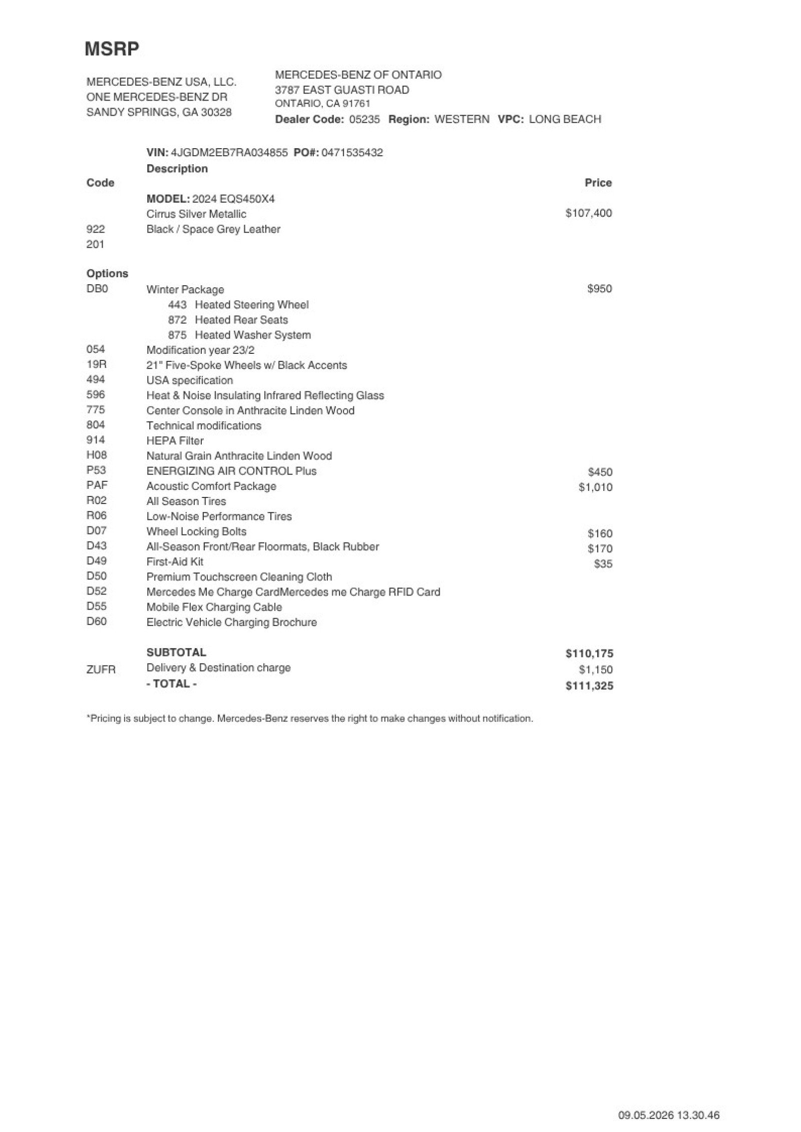 Certified 2024 Mercedes-Benz EQS SUV Base with VIN 4JGDM2EB7RA034855 for sale in Ontario, CA