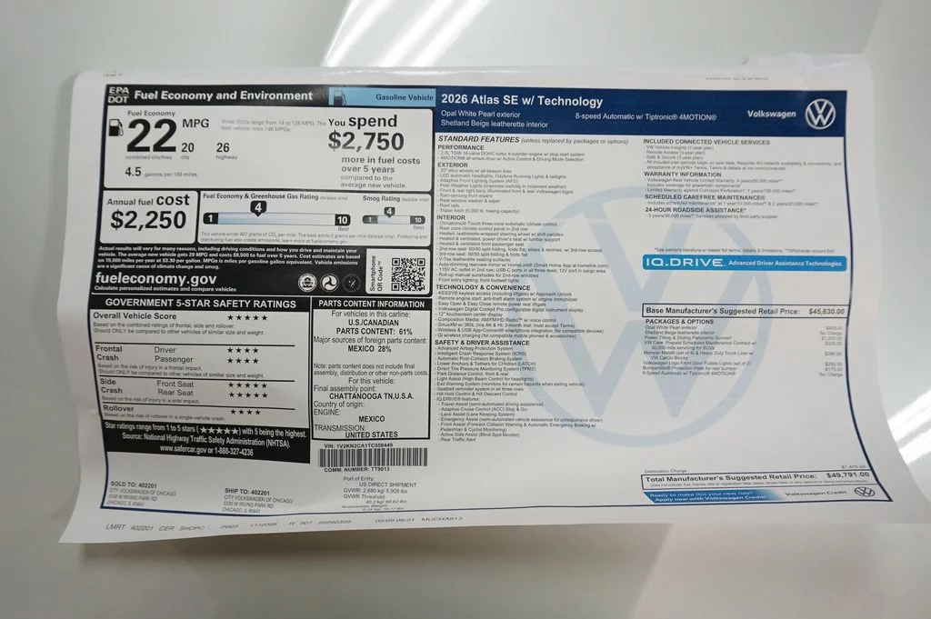 New 2026 Opal White Volkswagen 2.0T SE w/Technology image 38