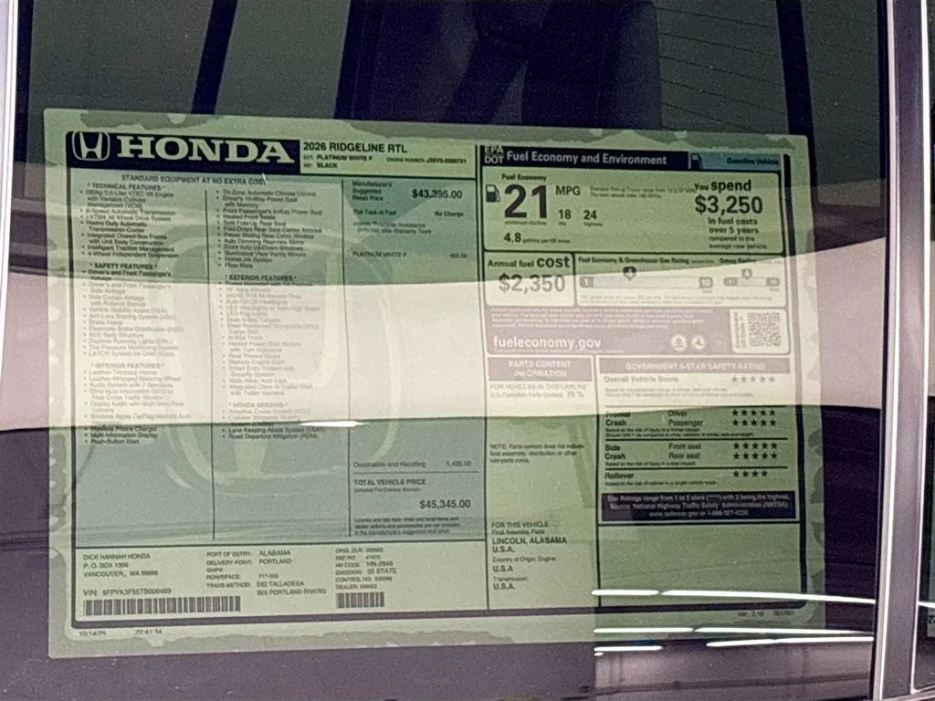 New 2026 Platinum White Pearl Honda RTL image 24