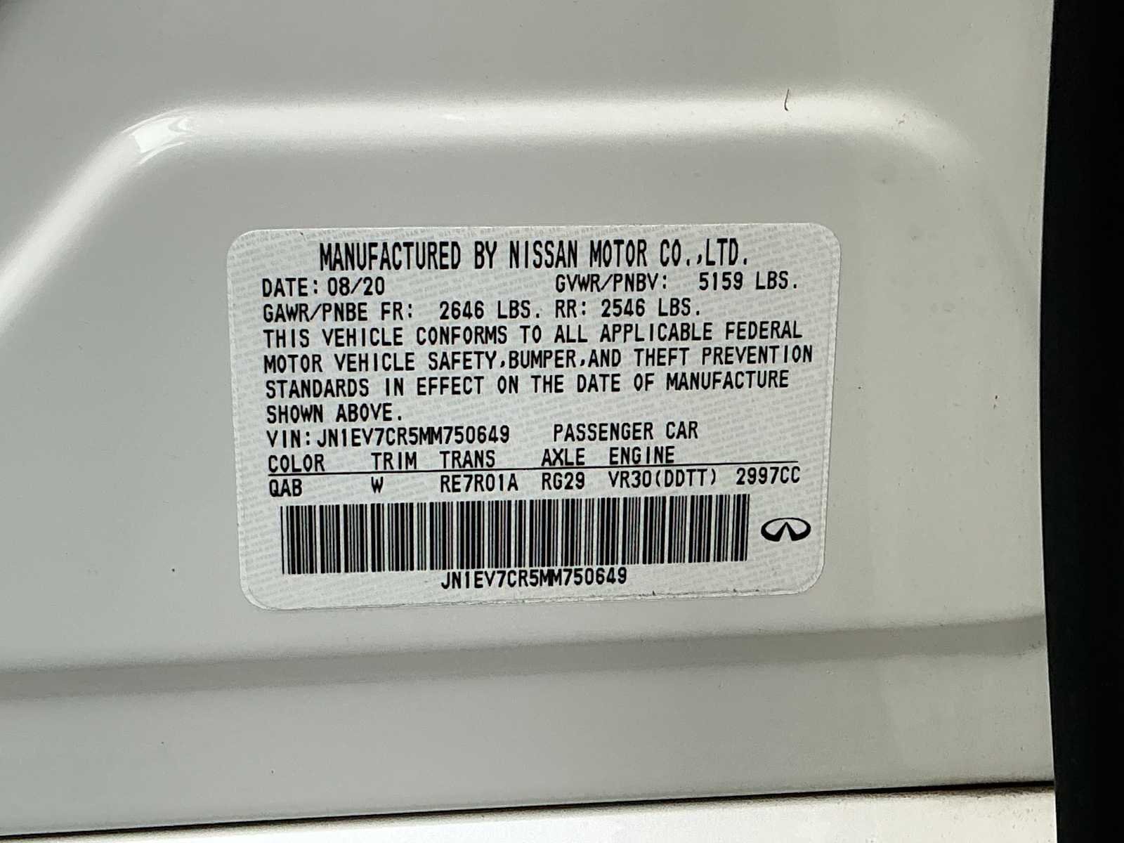 Used 2021 Majestic White INFINITI 3.0t SENSORY image 33