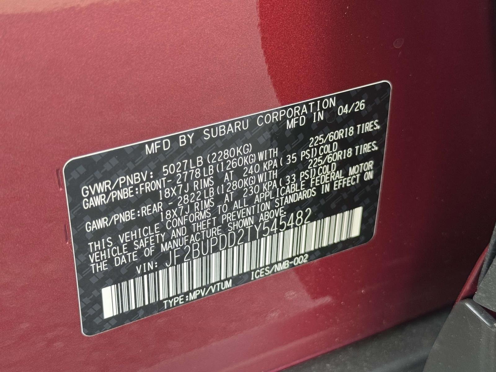 New 2026 CRIMSON RED PEARL Subaru Limited image 18