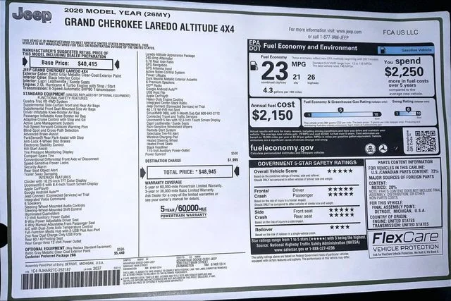 New 2026 Baltic Gray Metallic Clear-Coat Exterior Paint Jeep Laredo Altitude image 22