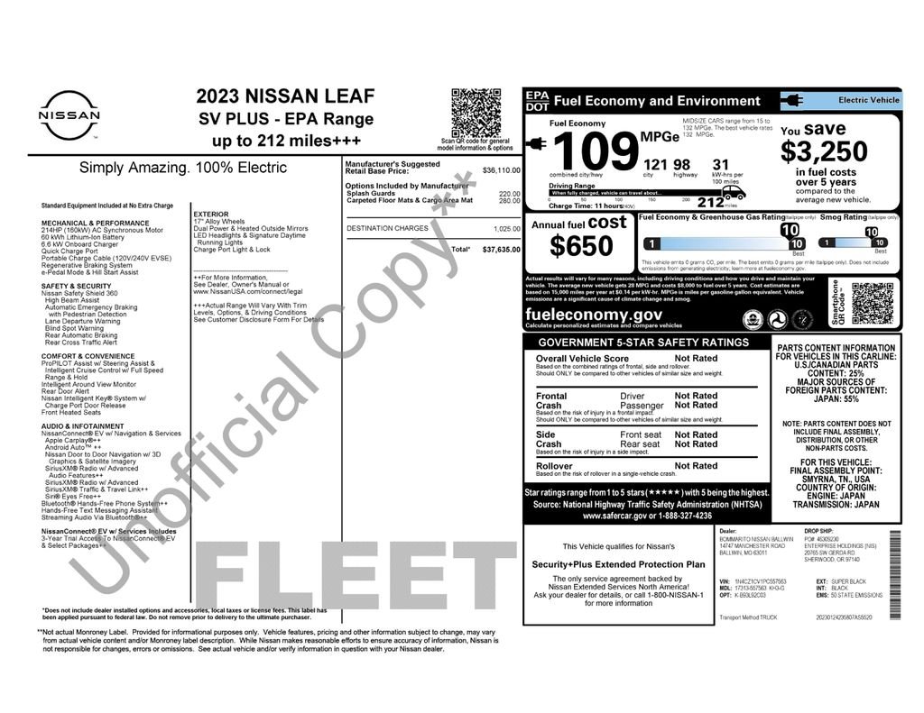 Used 2023 Nissan Leaf SV Plus with VIN 1N4CZ1CV1PC557563 for sale in Olympia, WA