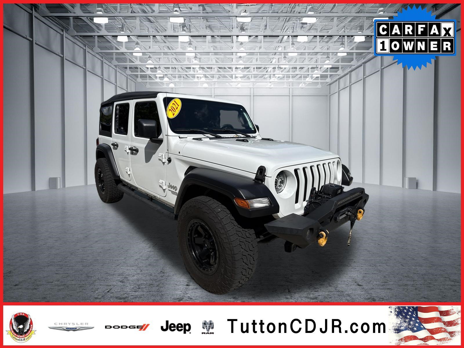Used 2021 Bright White Clearcoat Jeep Unlimited Sport image 1
