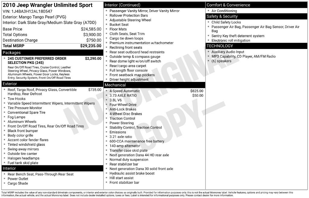 Used 2010 Orange Jeep Unlimited Sport image 6