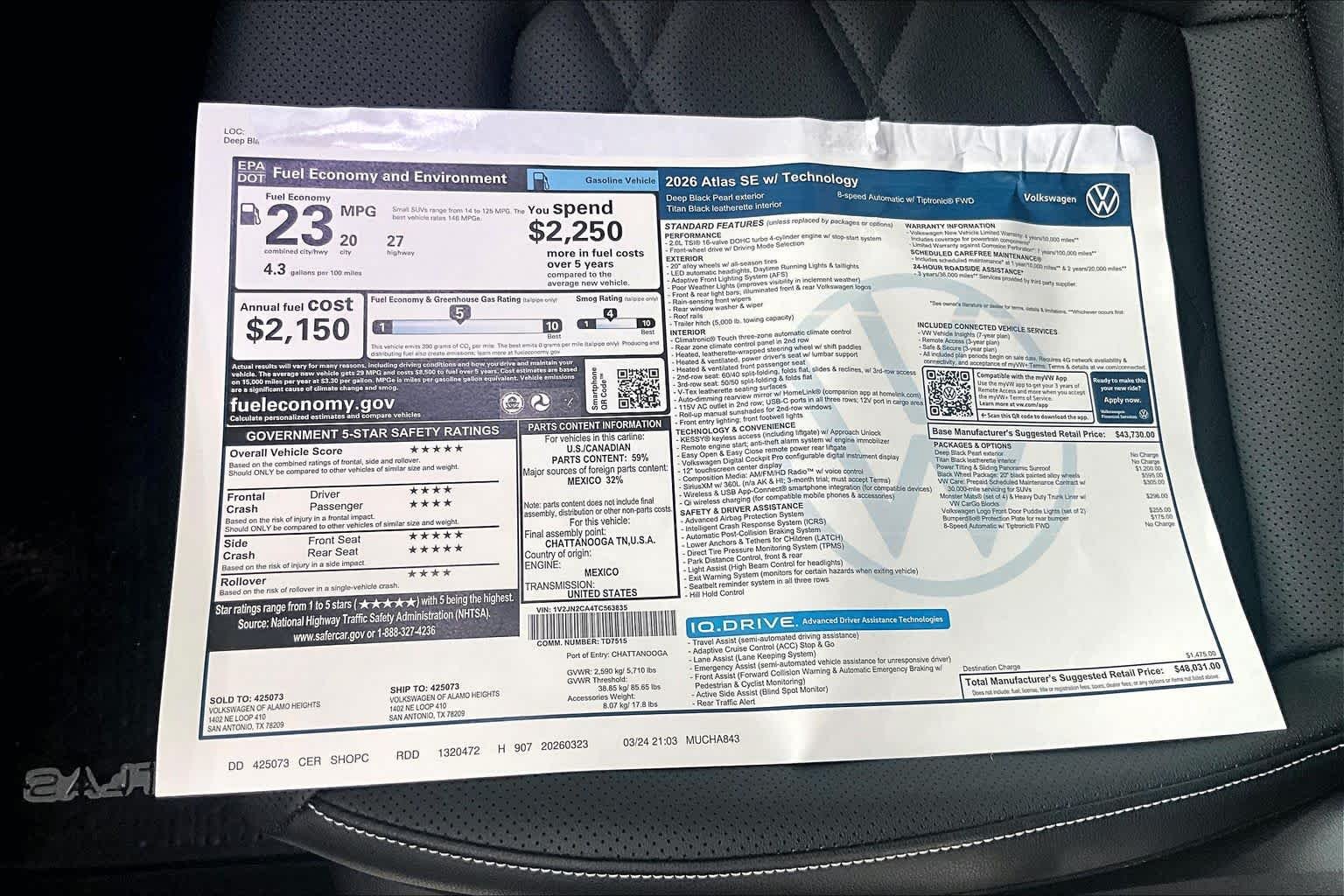 New 2026 Deep Black Pearl Volkswagen 2.0T SE W/TECHNOLOGY image 18