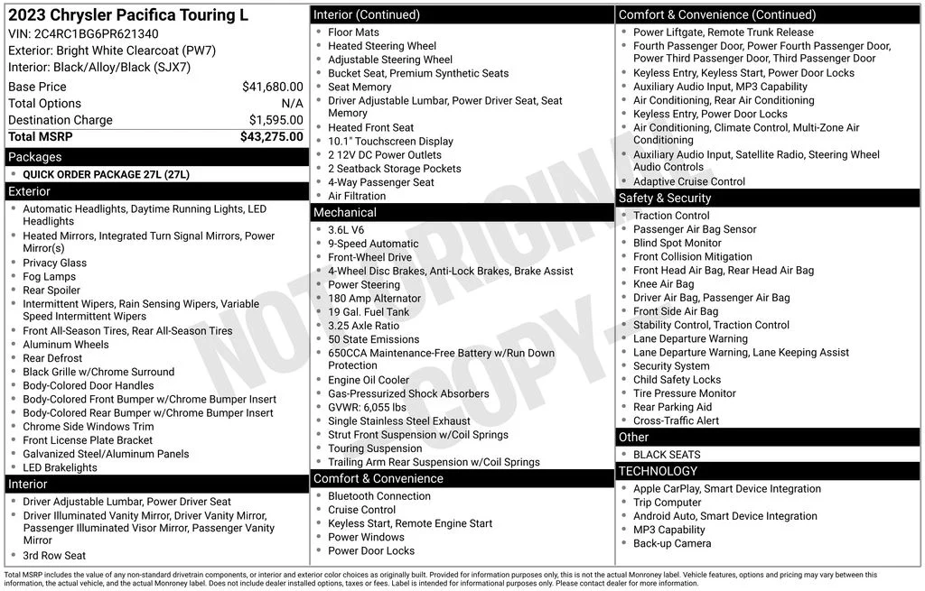 Certified Used 2023 White Chrysler Touring L image 6