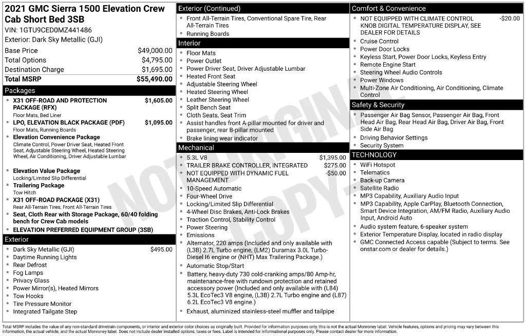 Used 2021 DARK SKY METALLIC GMC Elevation image 2
