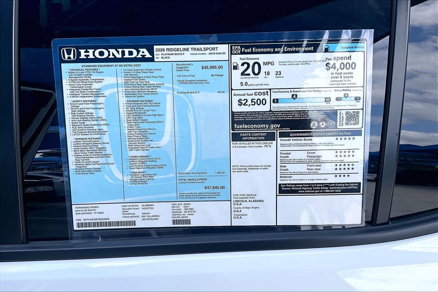 New 2026 Platinum White Pearl Honda TrailSport image 18