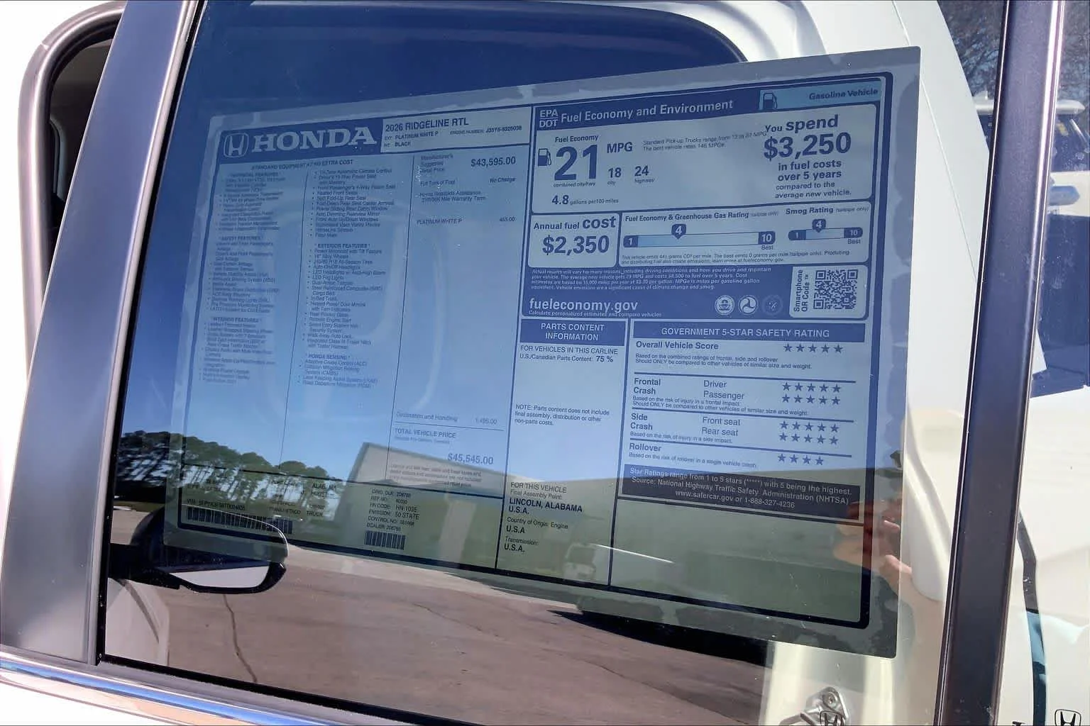 New 2026 Platinum White Pearl Honda RTL image 21