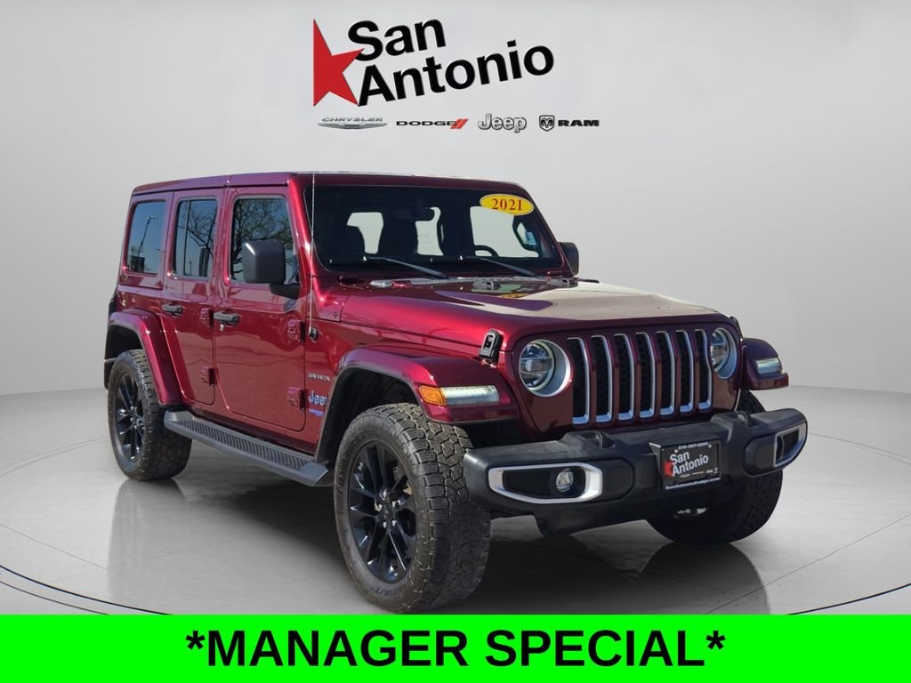 Used 2021 Jeep Wrangler Unlimited Sahara 4XE with VIN 1C4JJXP64MW860202 for sale in San Antonio, TX