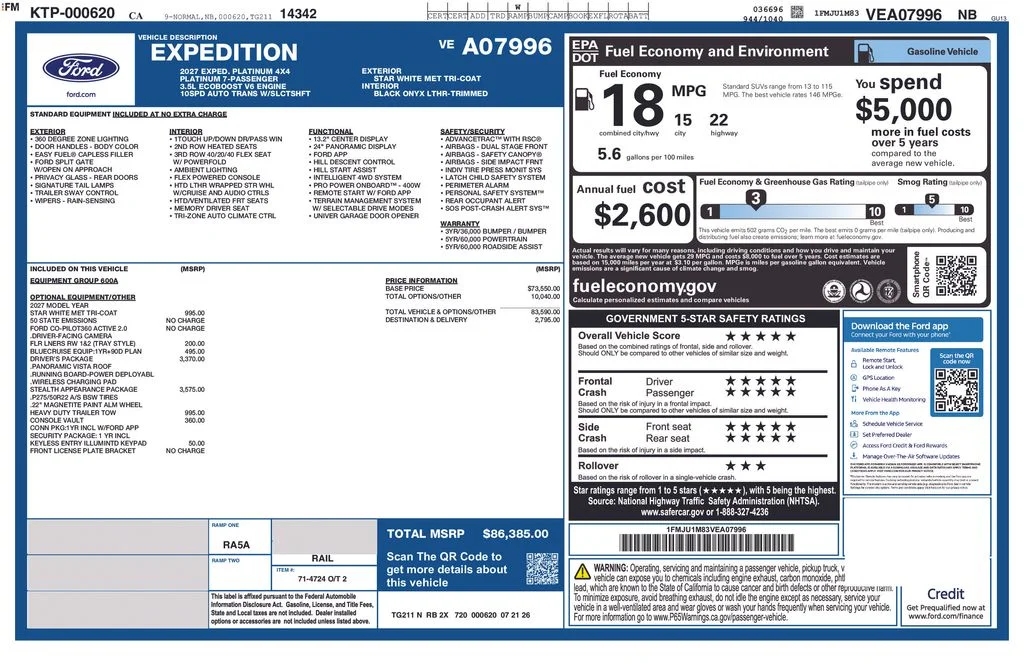 New 2027 White Ford Platinum image 2