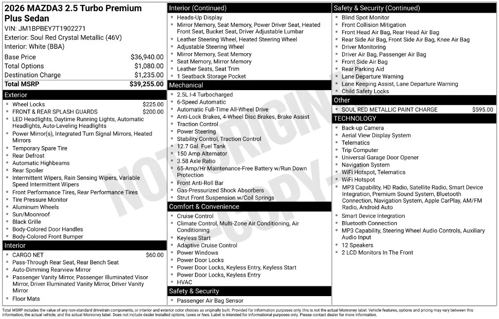 New 2026 Soul Red Crystal Metallic Mazda 2.5 Turbo Premium Plus image 6