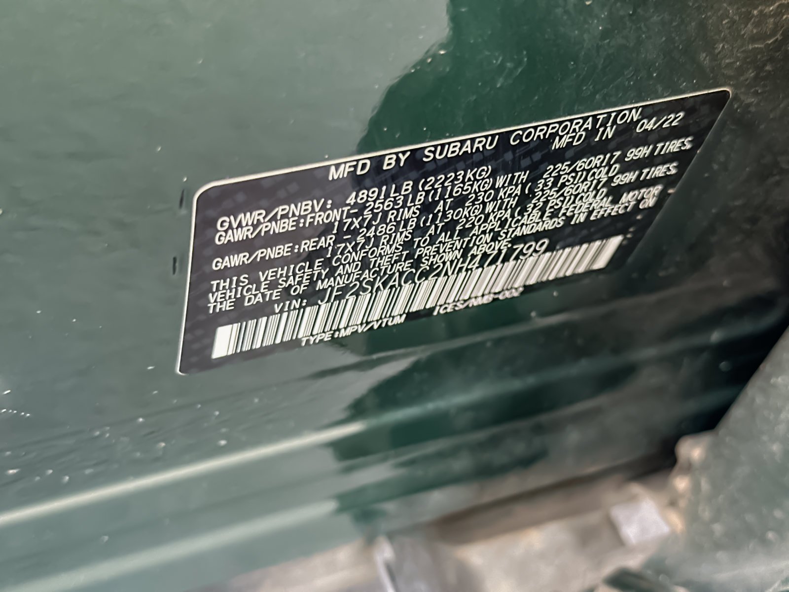 Used 2022 Green Subaru Base image 27