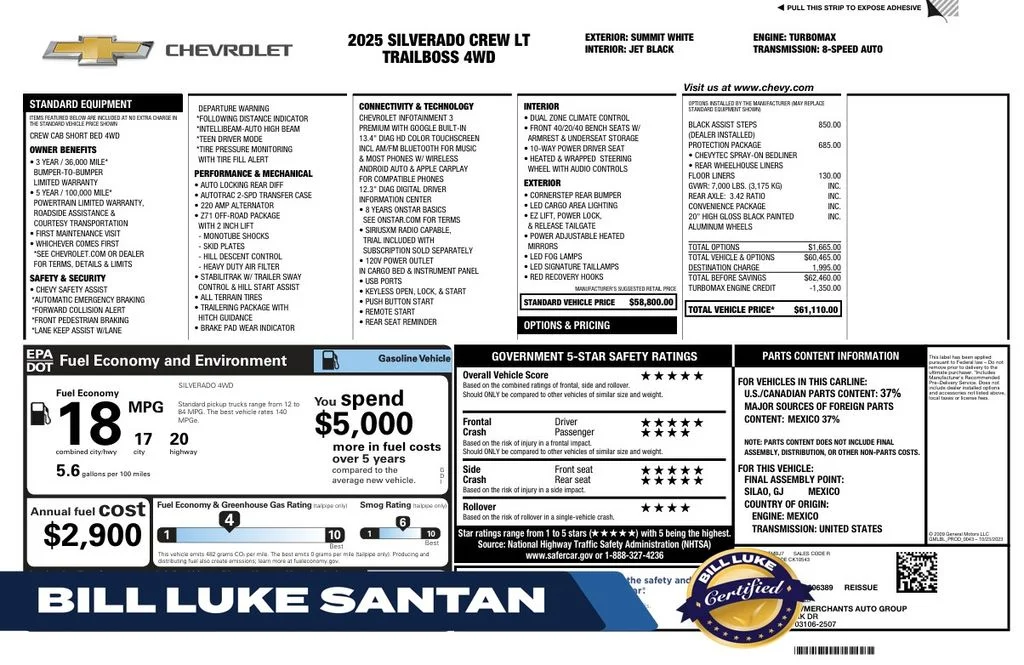 Certified Used 2025 White Chevrolet LT Trail Boss image 1