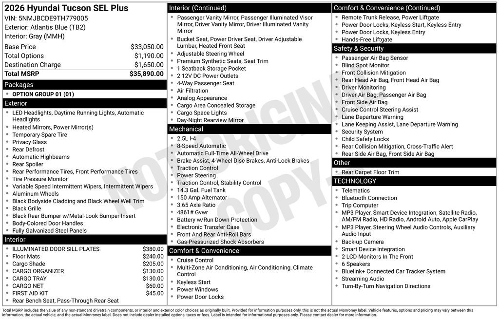 New 2026 Blue Hyundai SEL Plus image 2