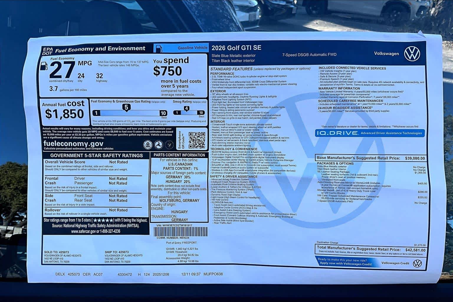 New 2026 Slate Blue Metallic Volkswagen 2.0T SE image 19