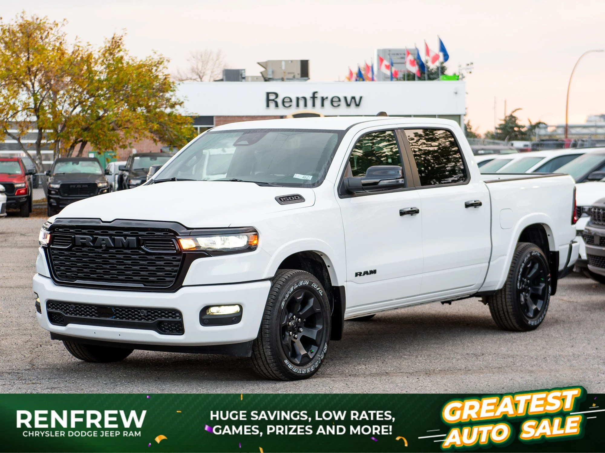 New 2026 White RAM Big Horn Night* Crew Cab 4x4, Heated Seats/Wheel, Alpine Audio, Level 2 Equip Group image 1
