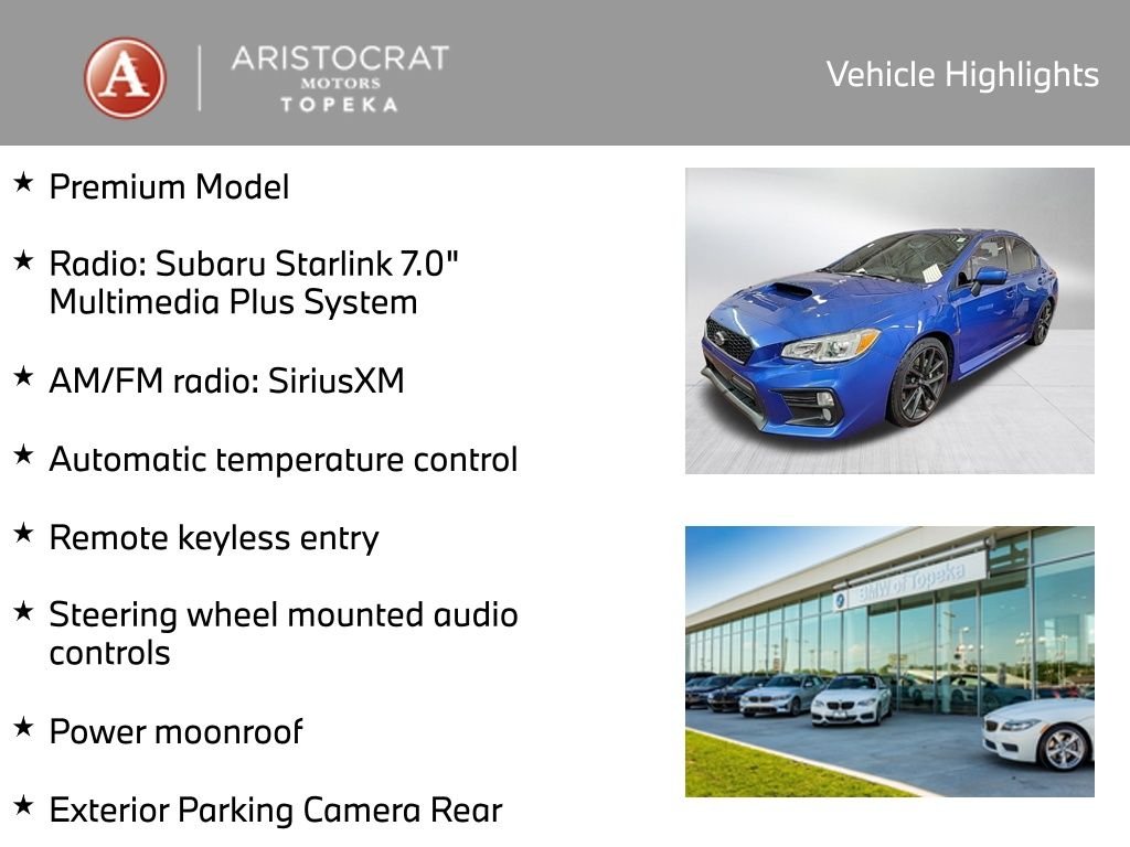 Used 2018 Subaru WRX Premium with VIN JF1VA1C69J9824672 for sale in Kansas City