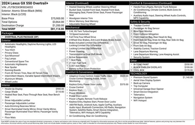 Used 2024 Silver Black Lexus 550 Overtrail+ image 3