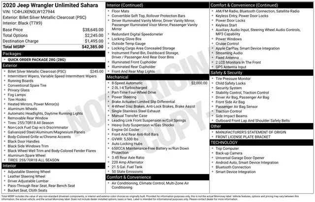 Used 2020 Silver Jeep Unlimited Sahara image 46