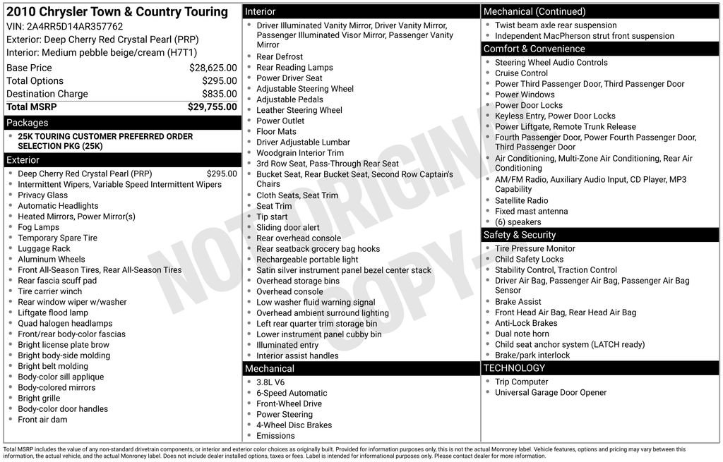 Used 2010 Chrysler Town & Country Touring with VIN 2A4RR5D14AR357762 for sale in Elk River, Minnesota