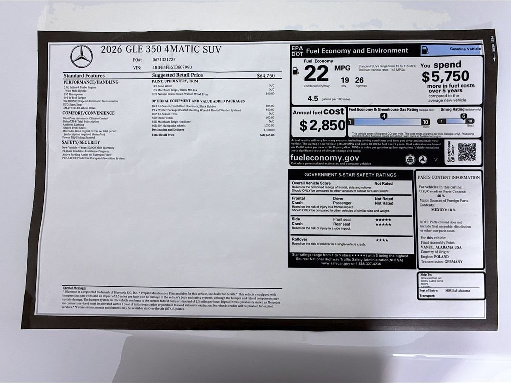 New 2026 Polar White Mercedes-Benz GLE 350 image 9