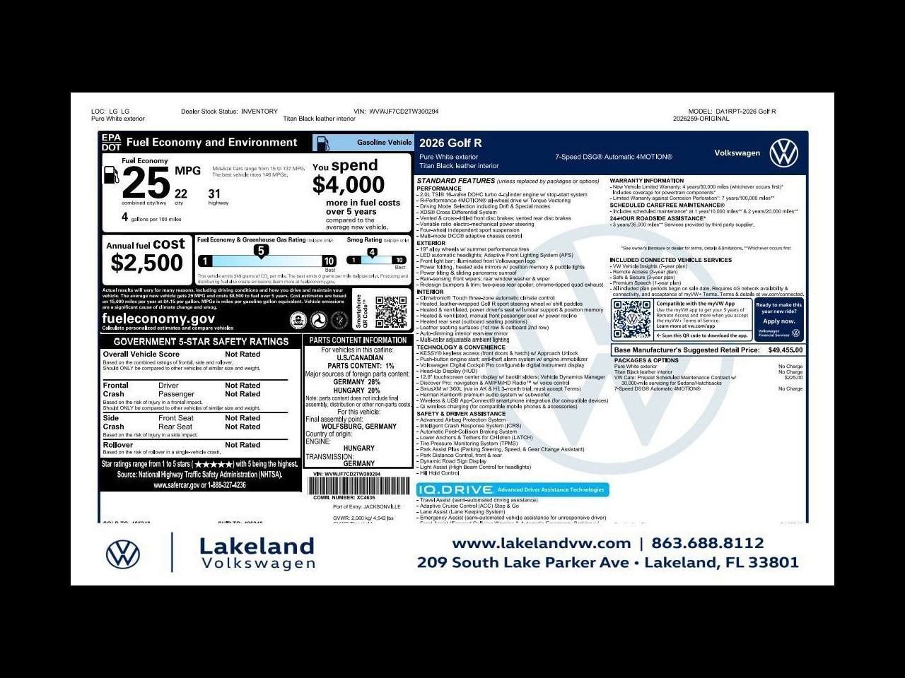 New 2026 Pure White Volkswagen Base image 1