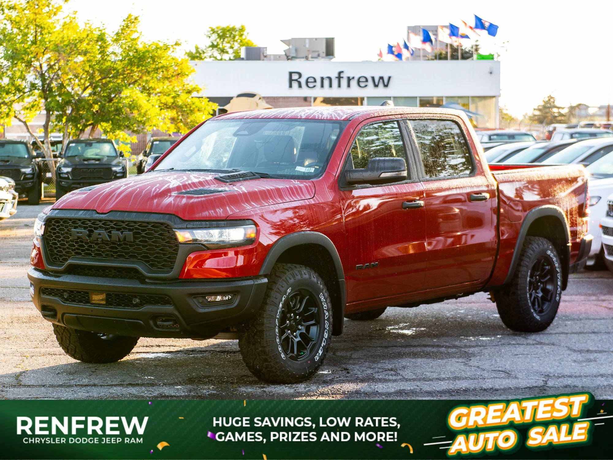 New 2026 Red RAM Rebel* Crew Cab 4x4, 33 Inch A/T Tires, Heated Seats/Wheel, Nav, Alpine Audio image 1