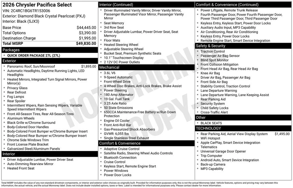 New 2026 Diamond Black Crystal Pearl-Coat Exterior Paint Chrysler Select image 6