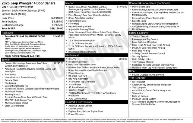 New 2026 Bright White Clear-Coat Exterior Paint Jeep Sahara image 30