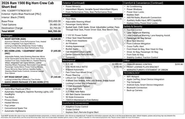 New 2026 Hydro Blue Pearl-Coat Exterior Paint RAM Big Horn image 33