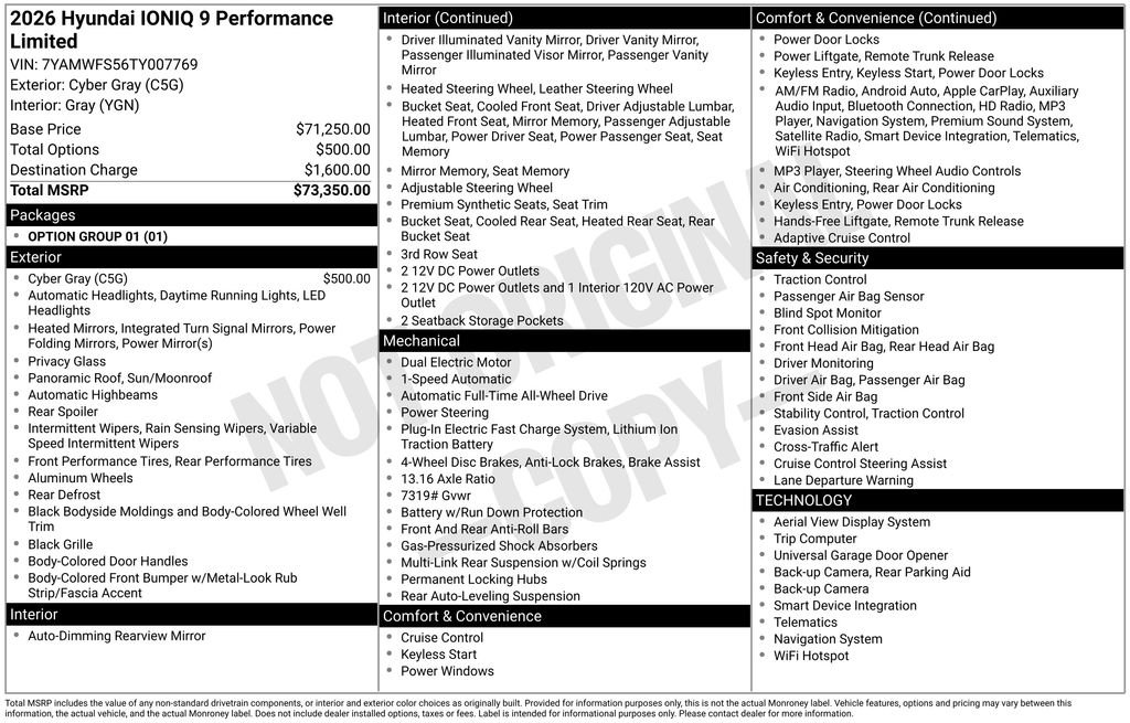 Certified 2026 Hyundai IONIQ 9 Performance Limited with VIN 7YAMWFS56TY007769 for sale in Highland Park, IL