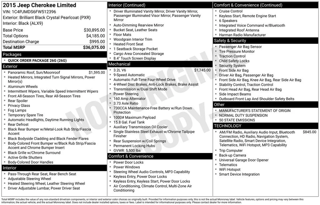 Used 2015 Brilliant Black Crystal Pearlcoat Jeep Limited image 1
