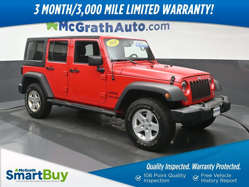 Certified Used 2018 Red Jeep Unlimited Sport image 1