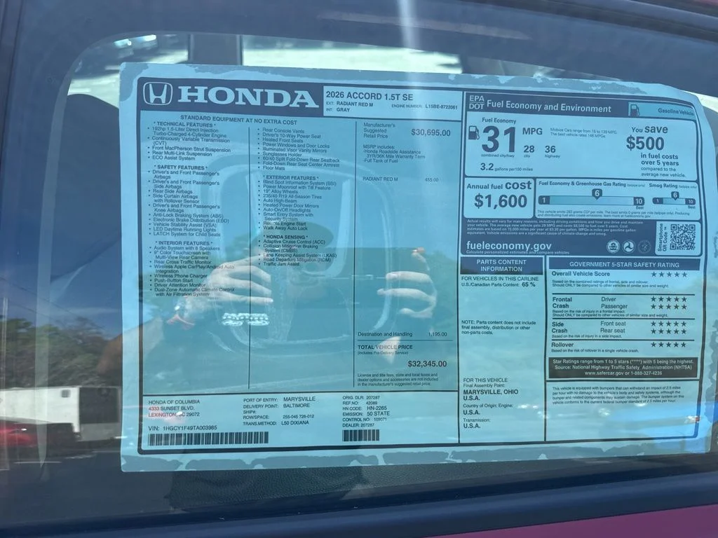 New 2026 Radiant Red Metallic Honda SE image 11