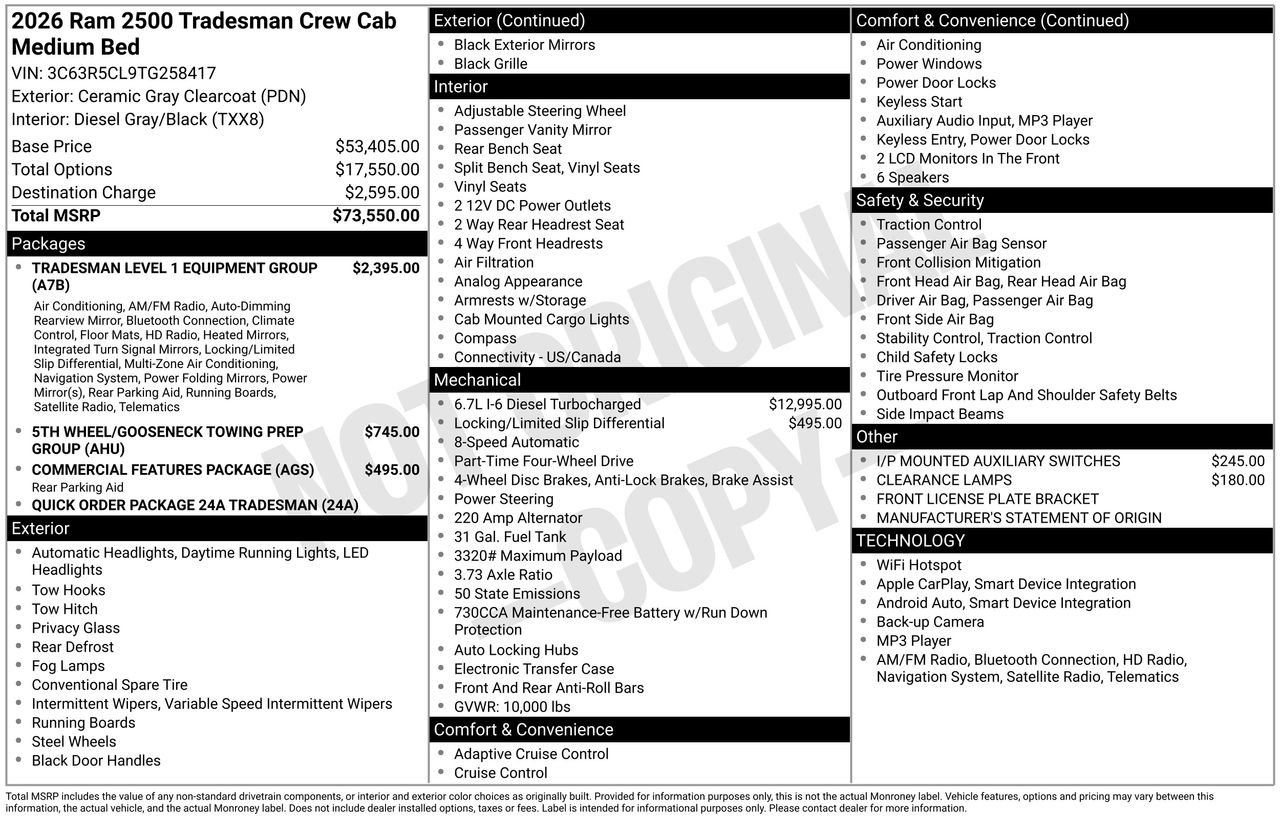 New 2026 Ceramic Gray Clear-Coat Exterior Paint RAM Tradesman image 27