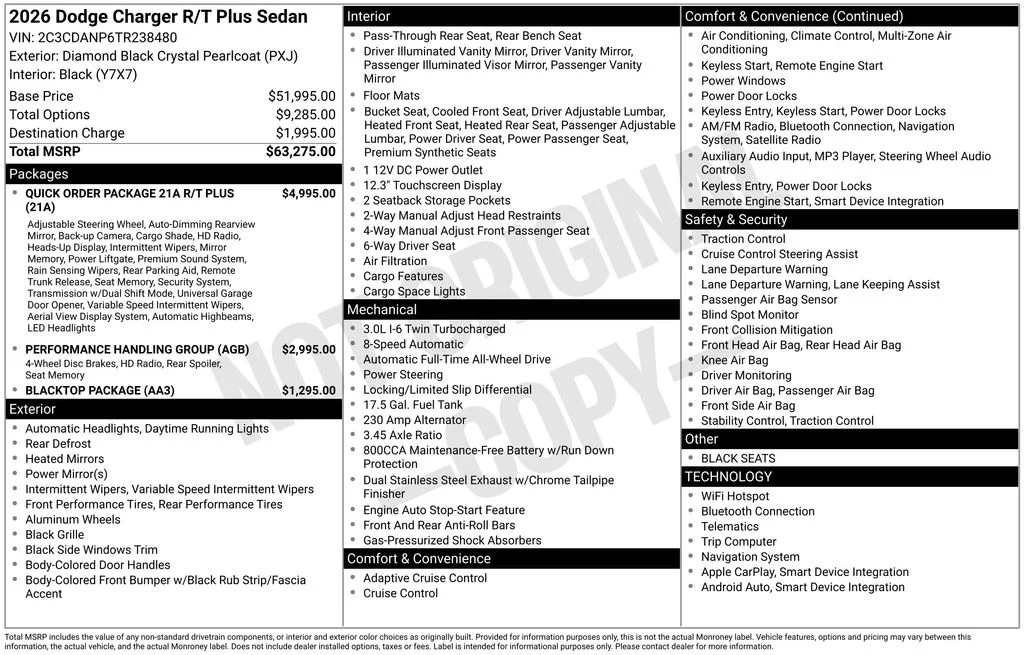New 2026 Diamond Black Crystal Pearlcoat Dodge R/T Plus image 6