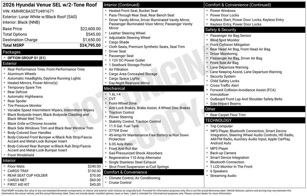 New 2026 White Hyundai SEL w/Two-Tone Roof image 23
