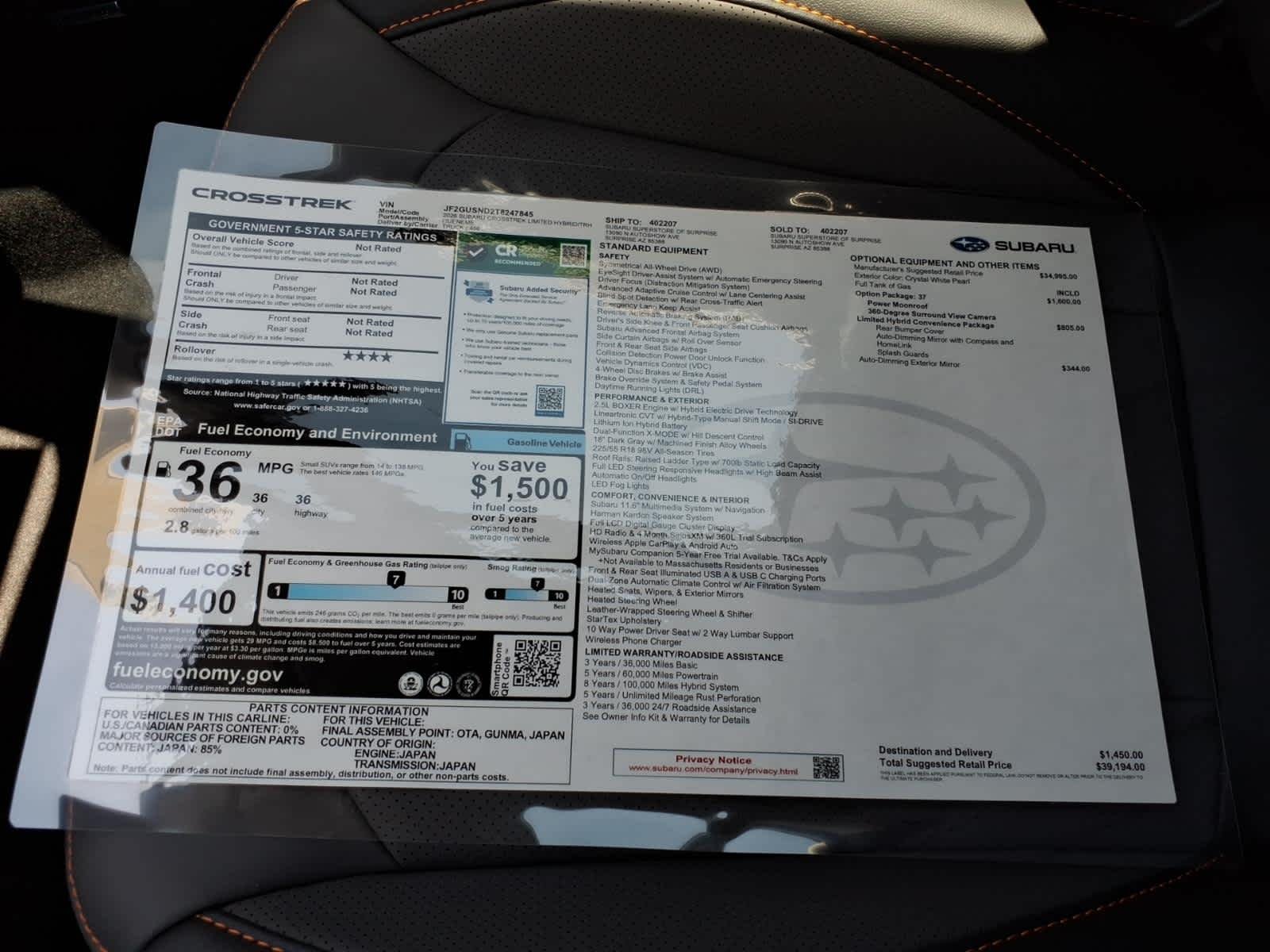 New 2026 CRYSTAL WHITE PEARL Subaru Limited Hybrid image 40