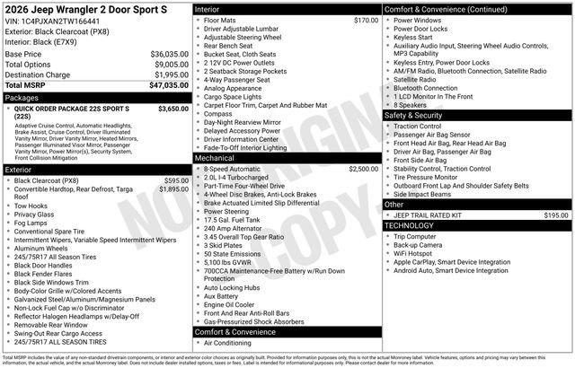 New 2026 Black Clearcoat Jeep Sport S image 17