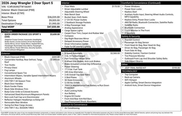 New 2026 Black Clear-Coat Exterior Paint Jeep Sport S image 17