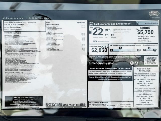 New 2026 Santorini Black Land Rover Dynamic SE image 41