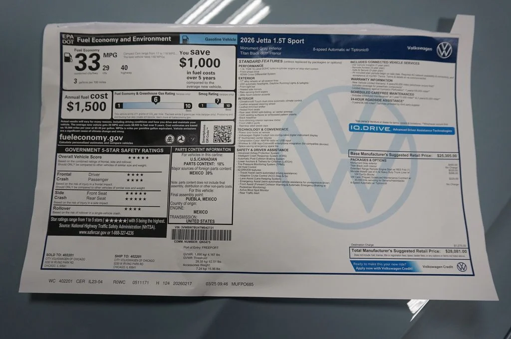 New 2026 Monument Gray Volkswagen 1.5T Sport image 30