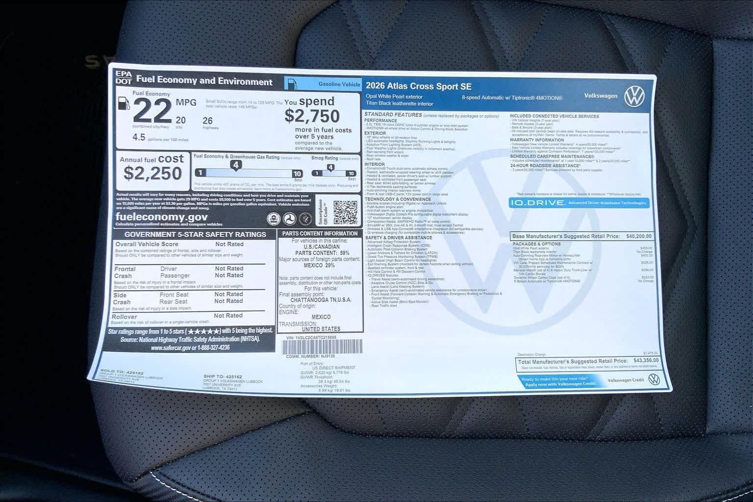 New 2026 Opal White Pearl Volkswagen 2.0T SE image 22
