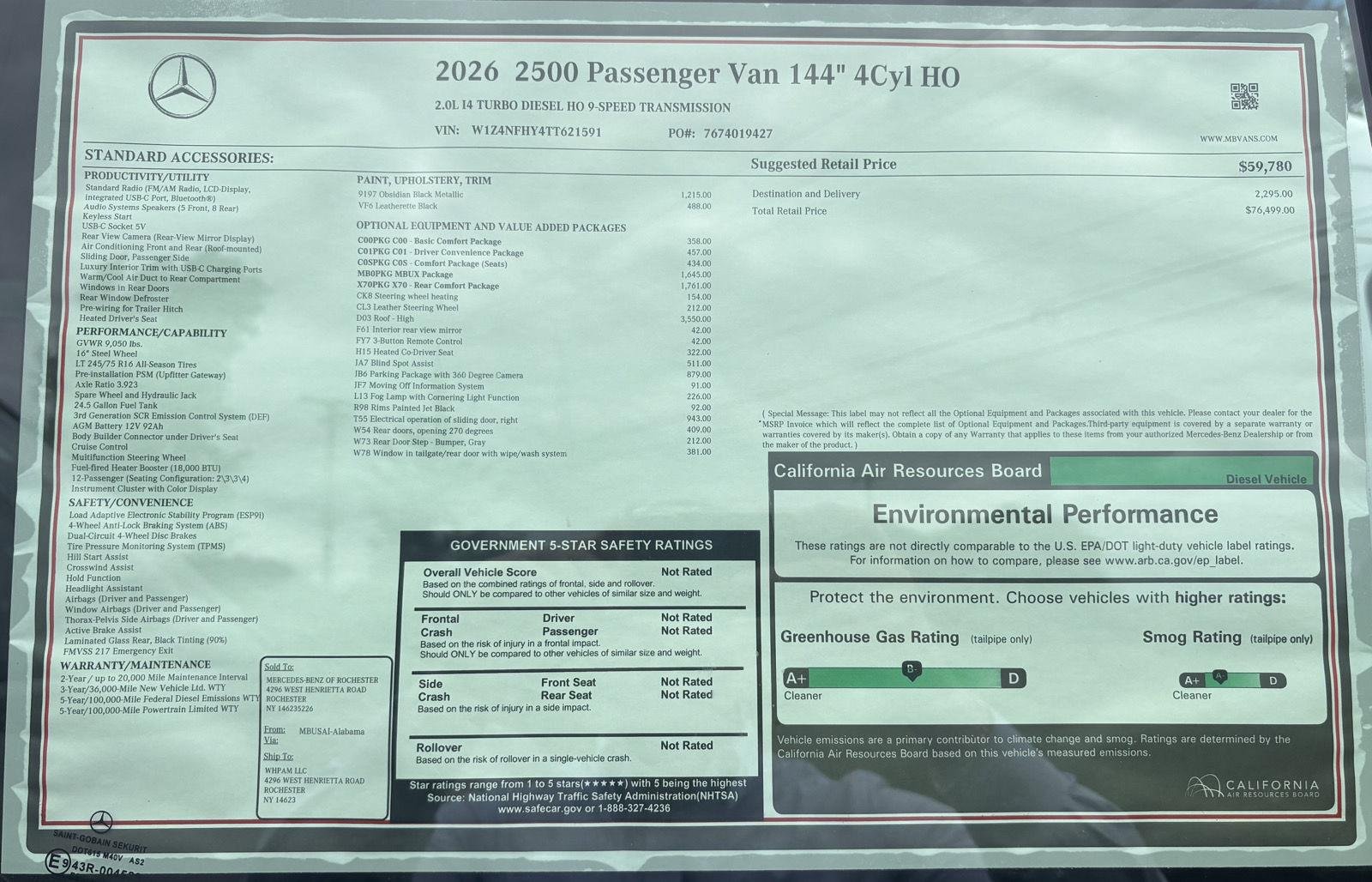 New 2026 Obsidian Black Metallic Mercedes-Benz HIGH ROOF image 2