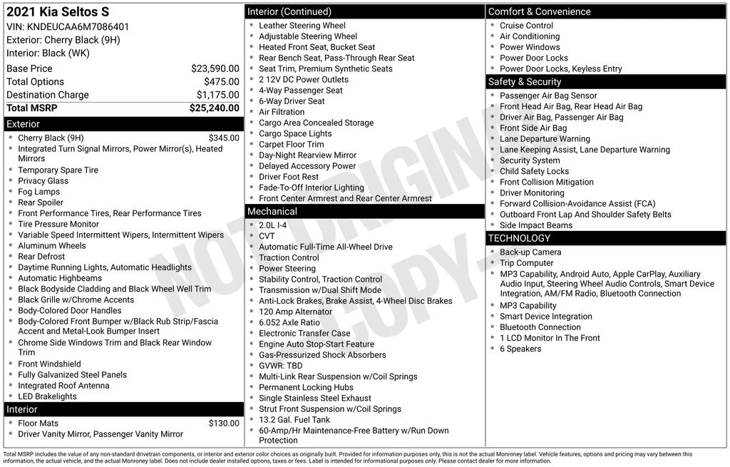 Certified Used 2021 Cherry Black Kia S image 5
